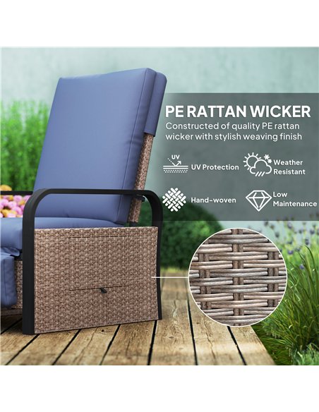 Outsunny 140° Reclining Rattan Armchair - Brown/Blue - pic 156601 | FastDaddyshop