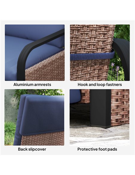 Outsunny 140° Reclining Rattan Armchair - Brown/Blue - pic 156604 | FastDaddyshop