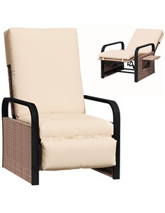 Outsunny 140° Reclining Rattan Armchair - Brown/Khaki