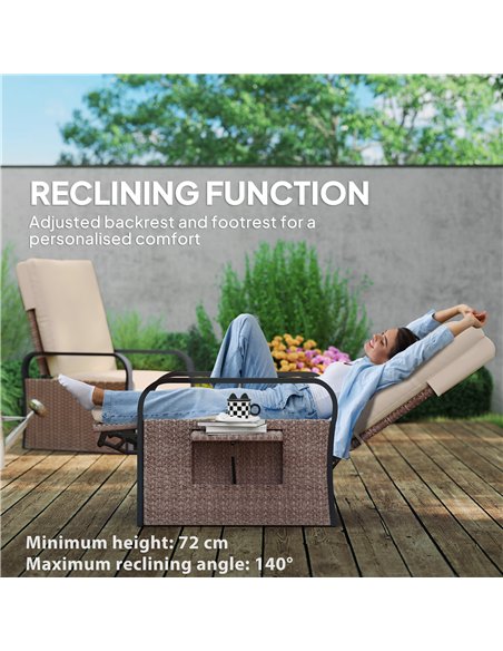 Outsunny 140° Reclining Rattan Armchair - Brown/Khaki - pic 156609 | FastDaddyshop