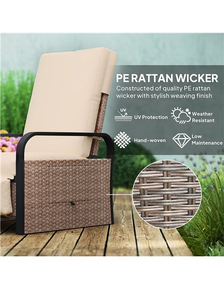 Outsunny 140° Reclining Rattan Armchair - Brown/Khaki - pic 156610 | FastDaddyshop
