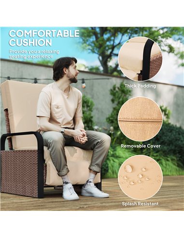 Outsunny 140° Reclining Rattan Armchair - Brown/Khaki