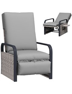 Outsunny 140° Reclining Rattan Armchair - Mixed Grey