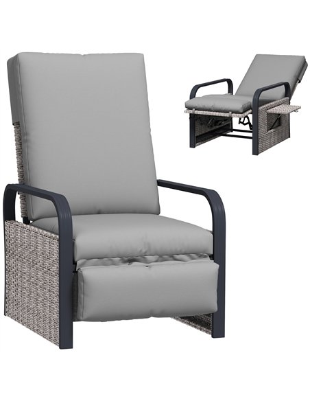 Outsunny 140° Reclining Rattan Armchair - Mixed Grey - pic 156615 | FastDaddyshop
