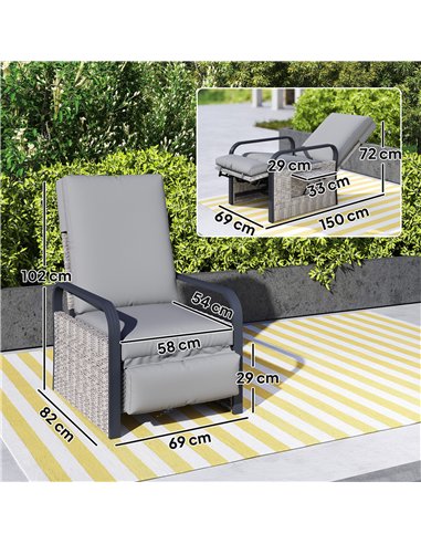 Outsunny 140° Reclining Rattan Armchair - Mixed Grey