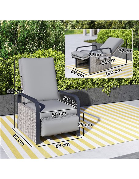 Outsunny 140° Reclining Rattan Armchair - Mixed Grey - pic 156617 | FastDaddyshop