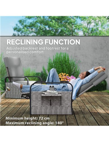 Outsunny 140° Reclining Rattan Armchair - Mixed Grey