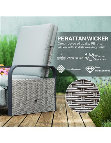 Outsunny 140° Reclining Rattan Armchair - Mixed Grey