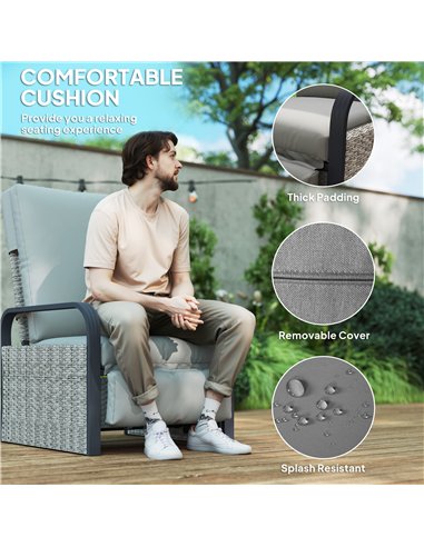 Outsunny 140° Reclining Rattan Armchair - Mixed Grey