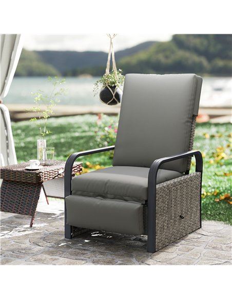Outsunny 140° Reclining Rattan Armchair - Mixed Grey - pic 156623 | FastDaddyshop