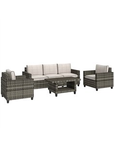 Outsunny Six-Piece Modular Rattan Sofa Set - Light Grey