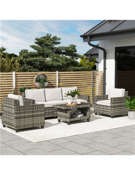 Outsunny Six-Piece Modular Rattan Sofa Set - Light Grey - pic 156625 | FastDaddyshop