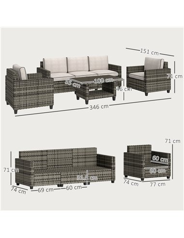 Outsunny Six-Piece Modular Rattan Sofa Set - Light Grey