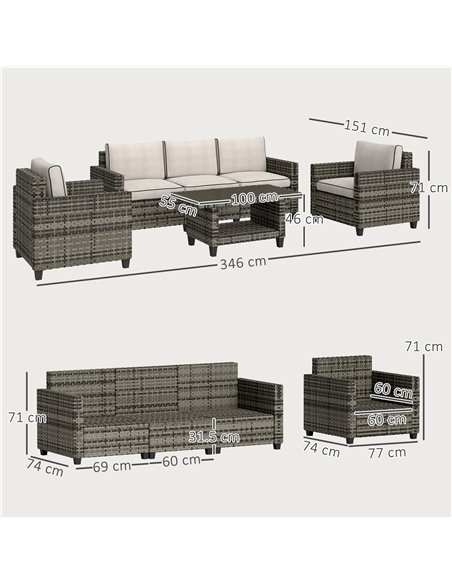 Outsunny Six-Piece Modular Rattan Sofa Set - Light Grey - pic 156626 | FastDaddyshop