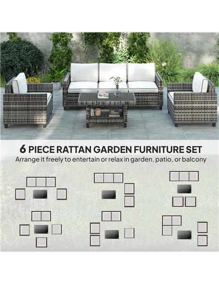 Outsunny Six-Piece Modular Rattan Sofa Set - Light Grey - pic 156627 | FastDaddyshop