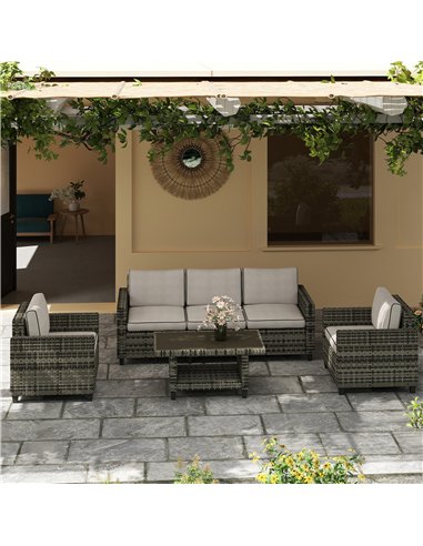 Outsunny Six-Piece Modular Rattan Sofa Set - Light Grey