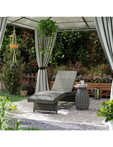 Outsunny Outdoor PE Rattan Sun Lounger, Folding Wicker Garden Lounger Recliner with 4-Level Adjustable Backrest, Rolling Sunbed  - pic 156634 | FastDaddyshop