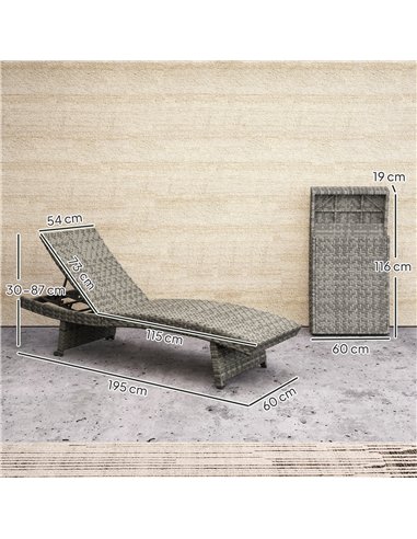 Outsunny Outdoor PE Rattan Sun Lounger, Folding Wicker Garden Lounger Recliner with 4-Level Adjustable Backrest, Rolling Sunbed 