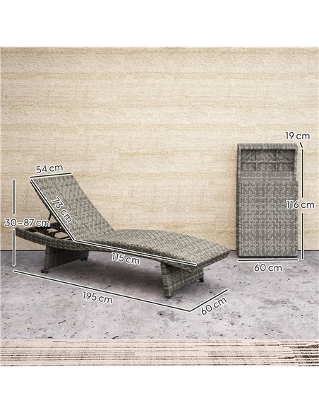 Outsunny Outdoor PE Rattan Sun Lounger, Folding Wicker Garden Lounger Recliner with 4-Level Adjustable Backrest, Rolling Sunbed  - pic 156635 | FastDaddyshop