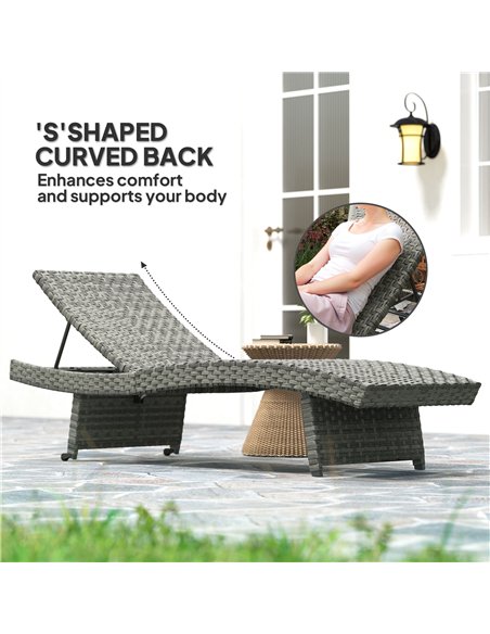 Outsunny Outdoor PE Rattan Sun Lounger, Folding Wicker Garden Lounger Recliner with 4-Level Adjustable Backrest, Rolling Sunbed  - pic 156636 | FastDaddyshop