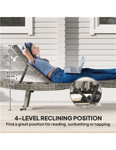 Outsunny Outdoor PE Rattan Sun Lounger, Folding Wicker Garden Lounger Recliner with 4-Level Adjustable Backrest, Rolling Sunbed  - pic 156637 | FastDaddyshop