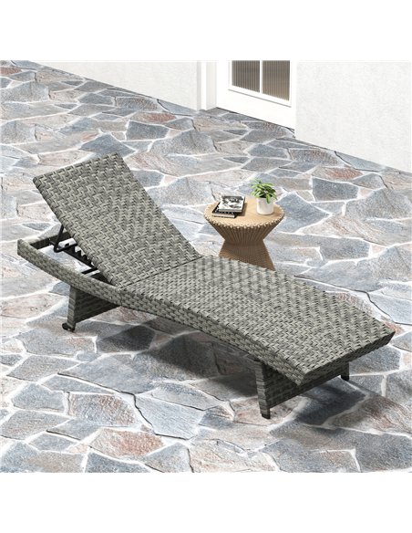 Outsunny Outdoor PE Rattan Sun Lounger, Folding Wicker Garden Lounger Recliner with 4-Level Adjustable Backrest, Rolling Sunbed  - pic 156641 | FastDaddyshop