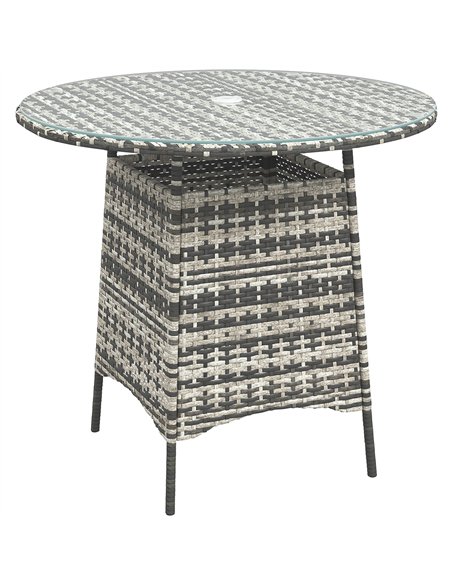 Outsunny Wicker Garden Rattan Table, Patio Furniture Outdoor Coffee Table with Umbrella Hole and Tempered Glass Top, Grey - pic 156642 | FastDaddyshop