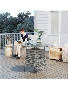 Outsunny Wicker Garden Rattan Table, Patio Furniture Outdoor Coffee Table with Umbrella Hole and Tempered Glass Top, Grey 2