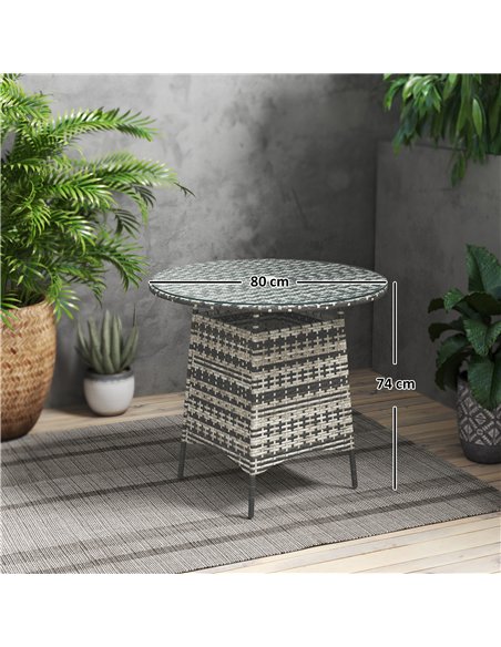 Outsunny Wicker Garden Rattan Table, Patio Furniture Outdoor Coffee Table with Umbrella Hole and Tempered Glass Top, Grey - pic 156644 | FastDaddyshop