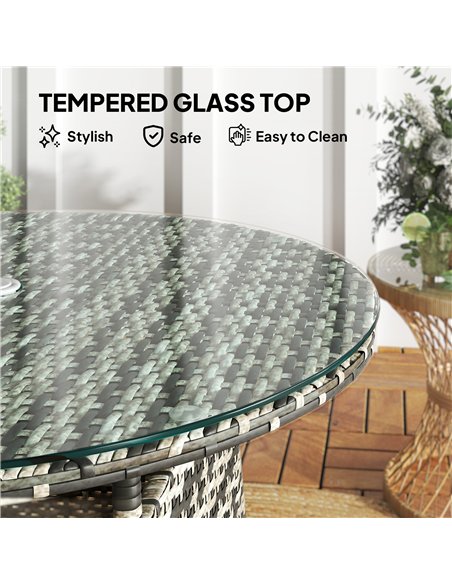 Outsunny Wicker Garden Rattan Table, Patio Furniture Outdoor Coffee Table with Umbrella Hole and Tempered Glass Top, Grey - pic 156647 | FastDaddyshop