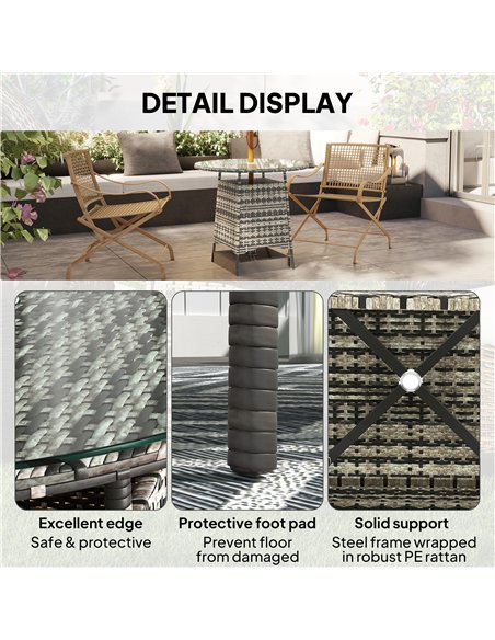 Outsunny Wicker Garden Rattan Table, Patio Furniture Outdoor Coffee Table with Umbrella Hole and Tempered Glass Top, Grey - pic 156648 | FastDaddyshop