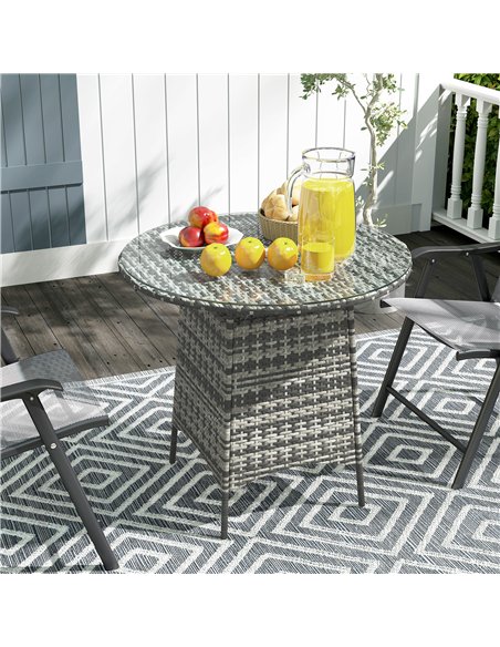 Outsunny Wicker Garden Rattan Table, Patio Furniture Outdoor Coffee Table with Umbrella Hole and Tempered Glass Top, Grey - pic 156649 | FastDaddyshop