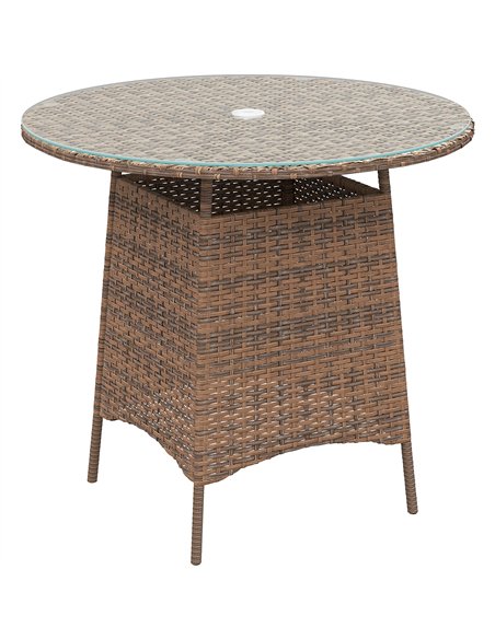 Outsunny Wicker Garden Rattan Table, Patio Furniture Outdoor Coffee Table with Umbrella Hole and Tempered Glass Top, Brown - pic 156651 | FastDaddyshop