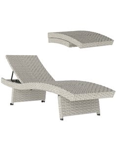 Outsunny Outdoor PE Rattan Sun Lounger, Folding Wicker Garden Lounger Recliner with 4-Level Adjustable Backrest, Rolling Sunbed 