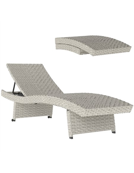 Outsunny Outdoor PE Rattan Sun Lounger, Folding Wicker Garden Lounger Recliner with 4-Level Adjustable Backrest, Rolling Sunbed  - pic 156660 | FastDaddyshop