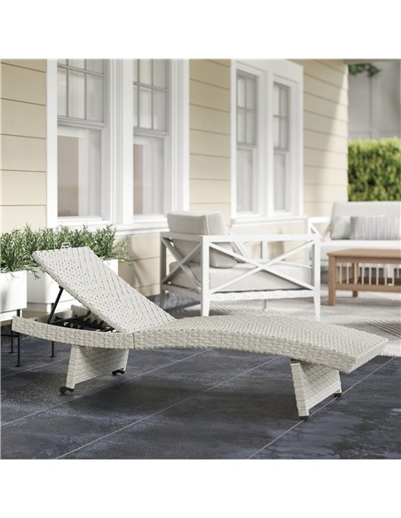 Outsunny Outdoor PE Rattan Sun Lounger, Folding Wicker Garden Lounger Recliner with 4-Level Adjustable Backrest, Rolling Sunbed  - pic 156661 | FastDaddyshop