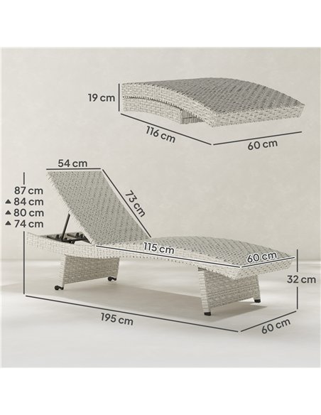 Outsunny Outdoor PE Rattan Sun Lounger, Folding Wicker Garden Lounger Recliner with 4-Level Adjustable Backrest, Rolling Sunbed  - pic 156662 | FastDaddyshop
