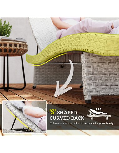 Outsunny Outdoor PE Rattan Sun Lounger, Folding Wicker Garden Lounger Recliner with 4-Level Adjustable Backrest, Rolling Sunbed 