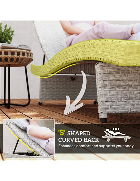 Outsunny Outdoor PE Rattan Sun Lounger, Folding Wicker Garden Lounger Recliner with 4-Level Adjustable Backrest, Rolling Sunbed  - pic 156663 | FastDaddyshop