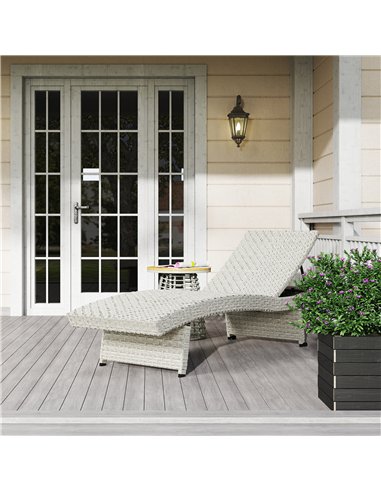 Outsunny Outdoor PE Rattan Sun Lounger, Folding Wicker Garden Lounger Recliner with 4-Level Adjustable Backrest, Rolling Sunbed 
