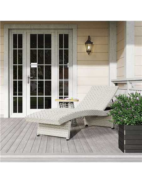 Outsunny Outdoor PE Rattan Sun Lounger, Folding Wicker Garden Lounger Recliner with 4-Level Adjustable Backrest, Rolling Sunbed  - pic 156668 | FastDaddyshop