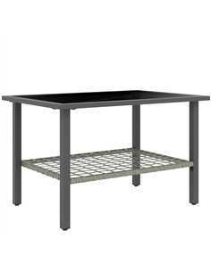 Outsunny Outdoor Rattan Coffee Table with Tempered Glass Top, Storage Shelf, Foot Pads, for Patio, Balcony, Mixed-grey