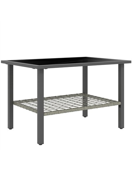 Outsunny Outdoor Rattan Coffee Table with Tempered Glass Top, Storage Shelf, Foot Pads, for Patio, Balcony, Mixed-grey - pic 156669 | FastDaddyshop