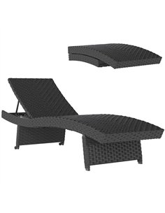 Outsunny Outdoor PE Rattan Sun Lounger, Folding Wicker Garden Lounger Recliner with 4-Level Adjustable Backrest, Rolling Sunbed 