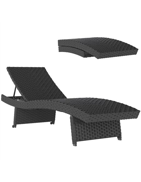 Outsunny Outdoor PE Rattan Sun Lounger, Folding Wicker Garden Lounger Recliner with 4-Level Adjustable Backrest, Rolling Sunbed  - pic 156678 | FastDaddyshop