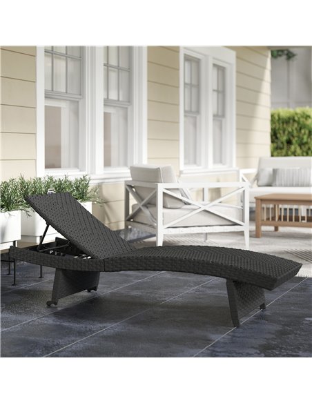 Outsunny Outdoor PE Rattan Sun Lounger, Folding Wicker Garden Lounger Recliner with 4-Level Adjustable Backrest, Rolling Sunbed  - pic 156679 | FastDaddyshop