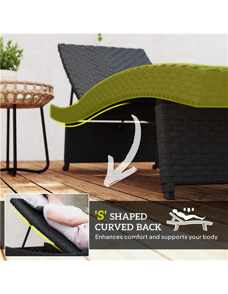 Outsunny Outdoor PE Rattan Sun Lounger, Folding Wicker Garden Lounger Recliner with 4-Level Adjustable Backrest, Rolling Sunbed  - pic 156681 | FastDaddyshop