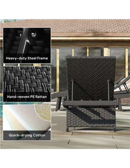 Outsunny Outdoor PE Rattan Sun Lounger, Folding Wicker Garden Lounger Recliner with 4-Level Adjustable Backrest, Rolling Sunbed  - pic 156685 | FastDaddyshop