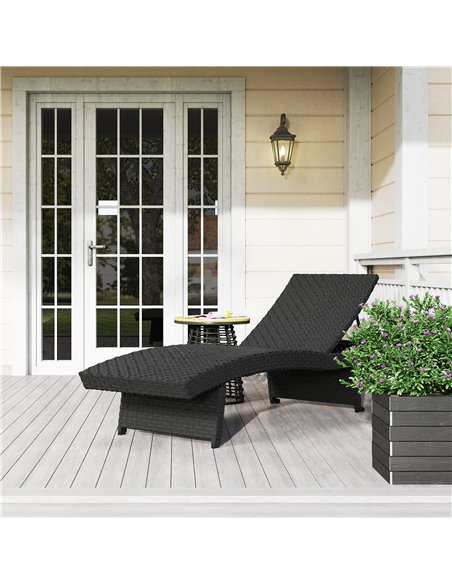 Outsunny Outdoor PE Rattan Sun Lounger, Folding Wicker Garden Lounger Recliner with 4-Level Adjustable Backrest, Rolling Sunbed  - pic 156686 | FastDaddyshop