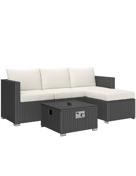 Outsunny Five Piece Rattan Garden Furniture Set with Gas Fire Pit Table and Footstool - Black and Cream White - pic 156687 | FastDaddyshop